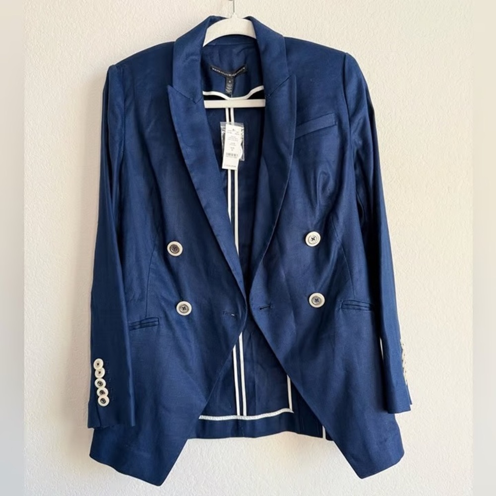 White House Black Market Navy Linen Blend Blazer